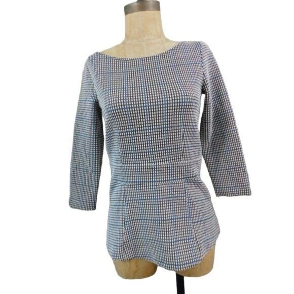Ann Taylor Size XXSP Petite Career Check Knit Peplum Top - Picture 1 of 2